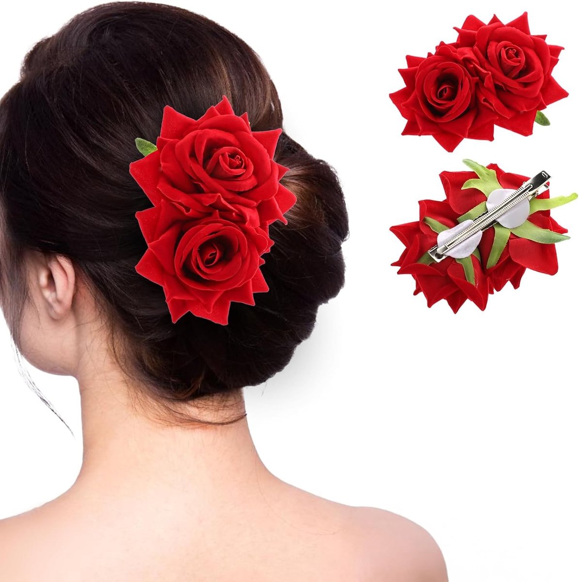 Elegante Haarclip met Rode Rozenbloemen van Flanel voor Bruidsaccessoires en Feestelijke Gelegenheden, Perfect voor Dames en Meisjes