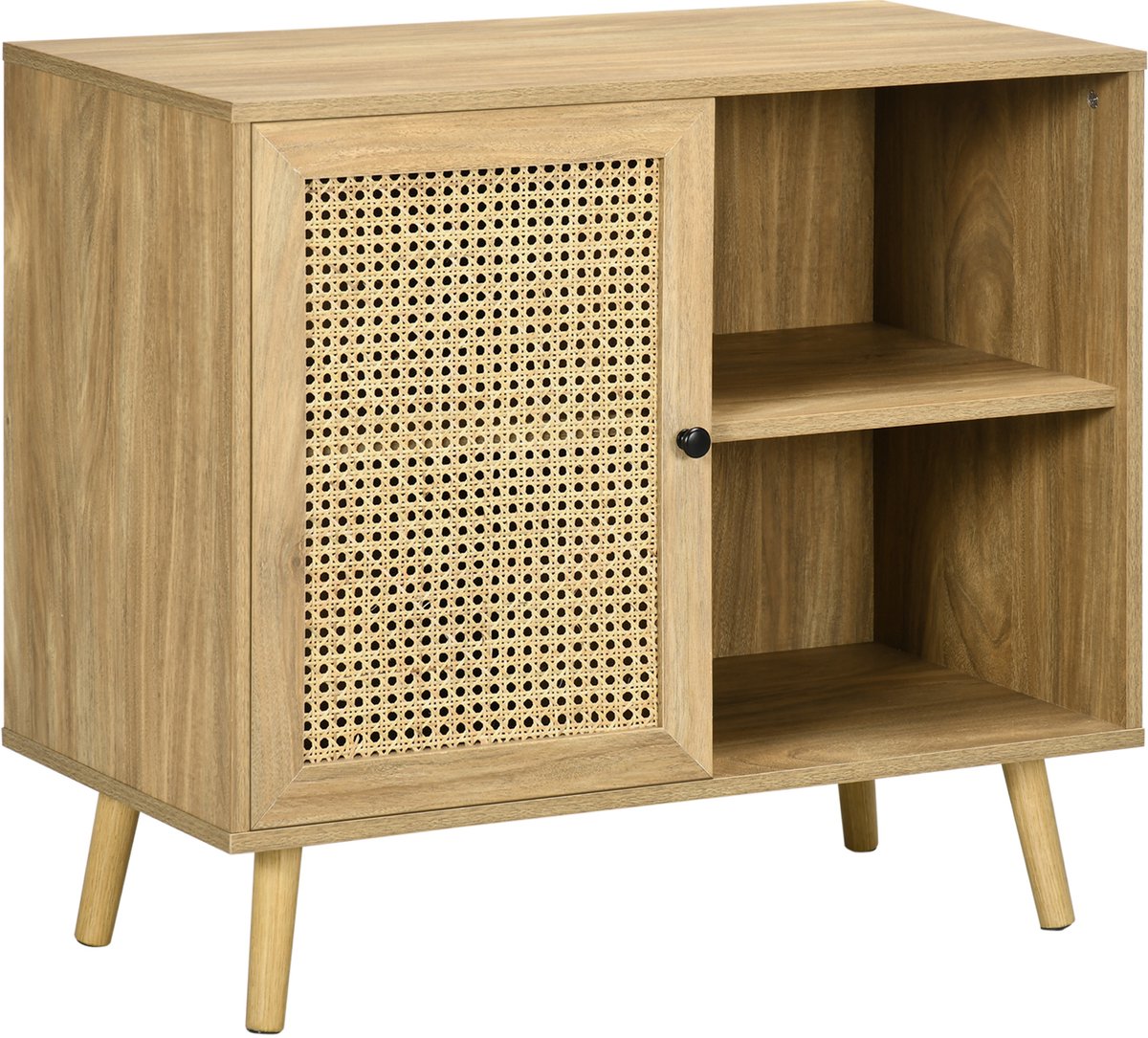 Dressoir met 1 deur en plank houtdecor en rotan - 80 x 39 x 70 cm