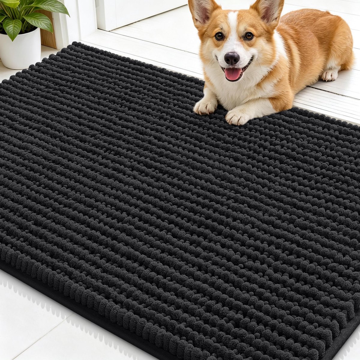 Olanly Badmat Antislip – Chenille Douchemat – Badmat Badkamer – Super Absorberend Deuropmat – Zwart – 89X150cm