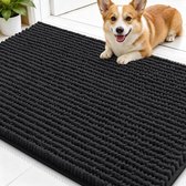 Olanly Badmat Antislip – Chenille Douchemat – Badmat Badkamer – Super Absorberend Deuropmat – Zwart – 89X150cm