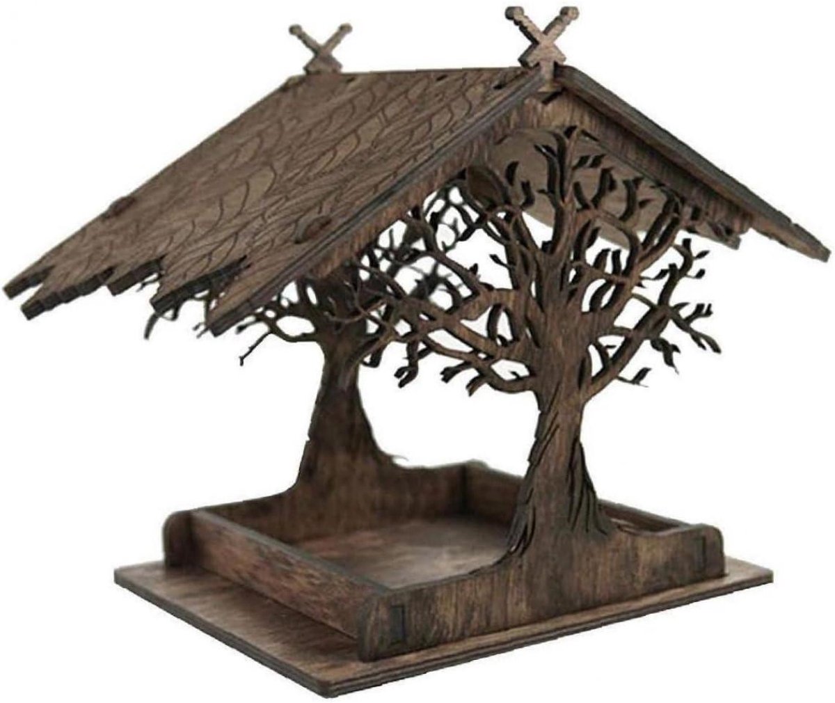 SSTRWGOOD Hängende Vogelvoederstation - Houten Vogelhuis - 20x20x22cm - Duurzaam Buitenmodel - Geschikt voor Tuin en Buitenruimte - Hout