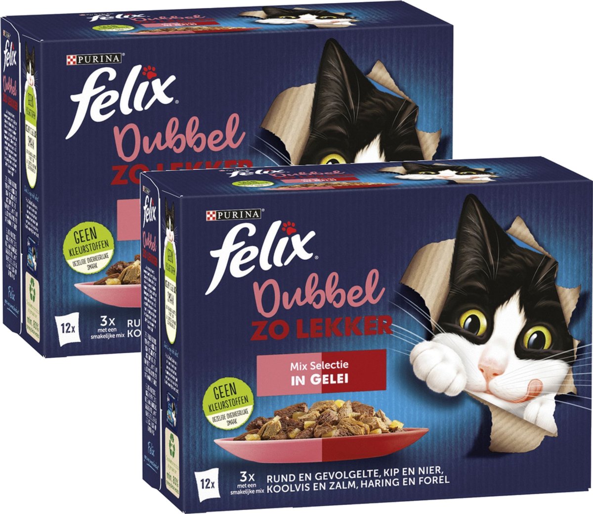 Felix Felix Dubbel Zo Lekker Mix Selectie In Gelei - Multipack - Katten Natvoer - 2040g (2x12x85g)