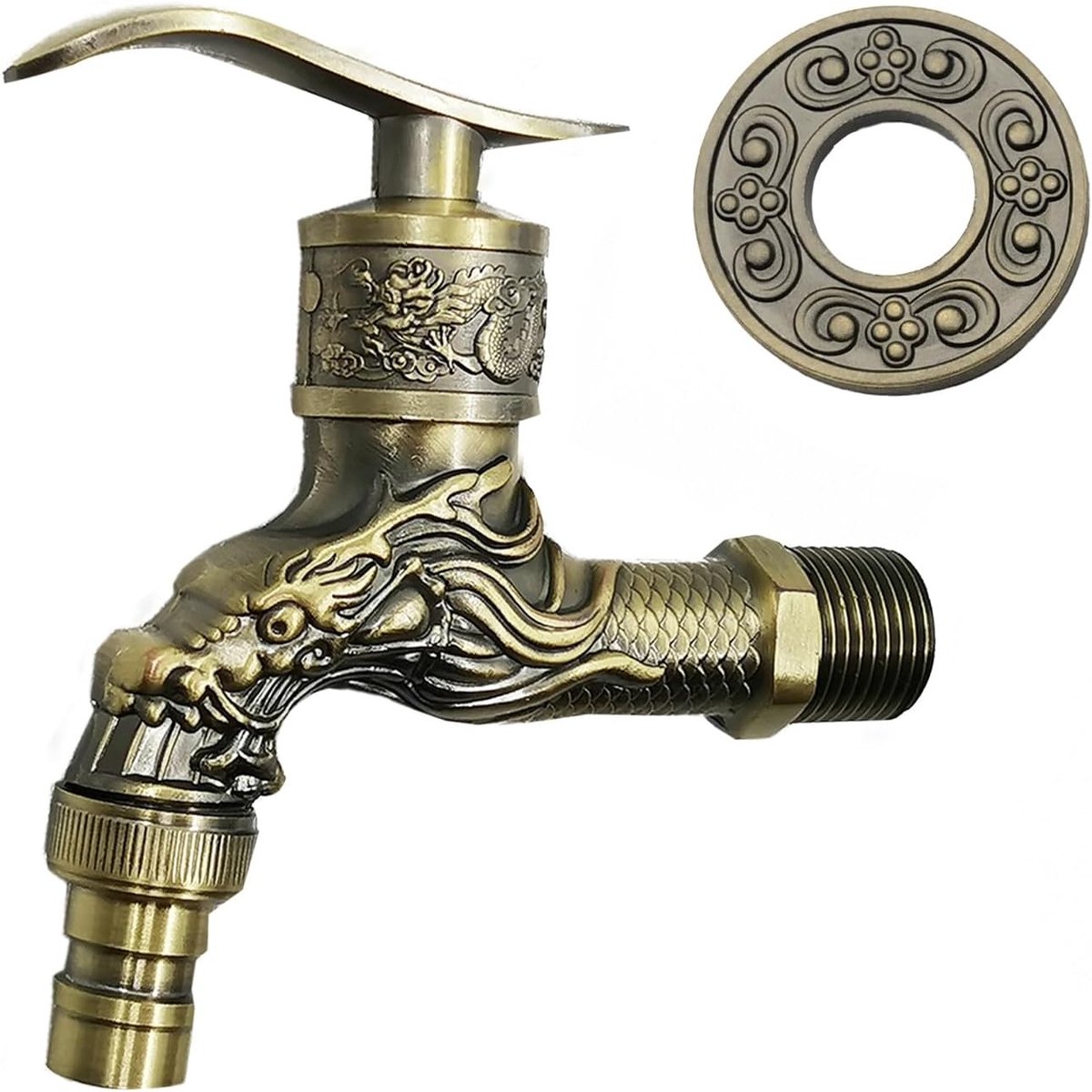 Vorstvrije buitenkraan - Brons - Spiraal buitendiameter 20 mm - Messing met Drakengesneden Design - Voor Tuin en Badkamer