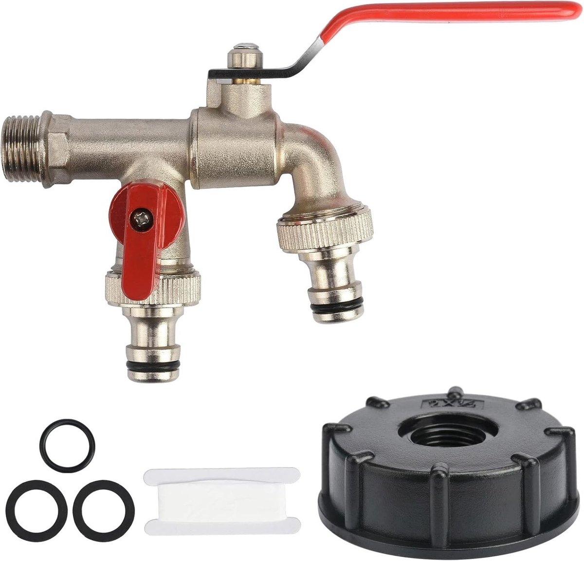 Vorstvrije buitenkraan - Rood - 1/2 BSP Inlaat - Gegalvaniseerd Messing - Dubbele Tuinkraan met IBC Tank Adapter