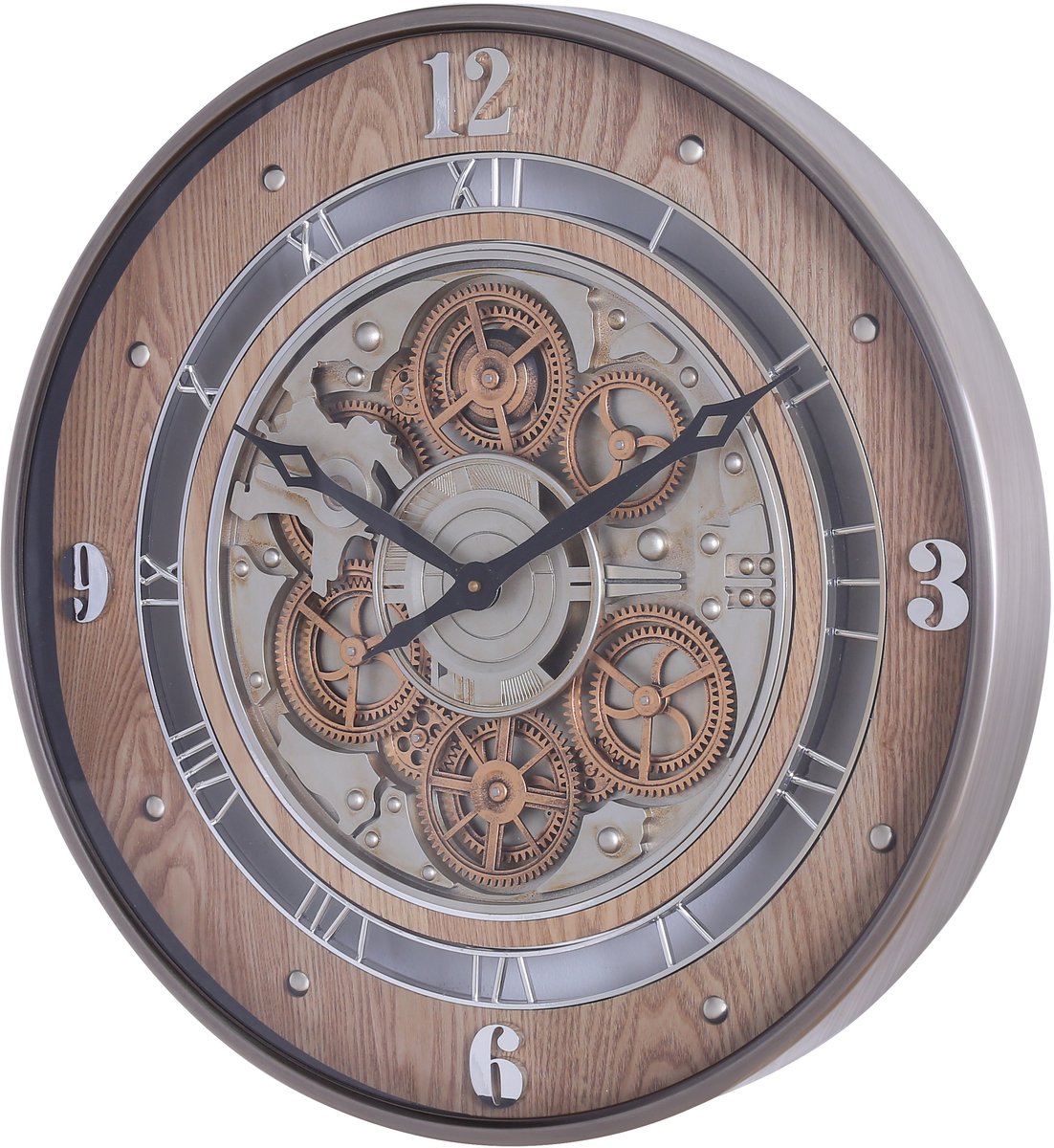 Fresco Wandklok Ø 60 cm – Vintage Wood – Bewegende Tandwielen – Houtlook – Industrieel – Stil Uurwerk — cadeau in Wonen & Interieur - foto 2