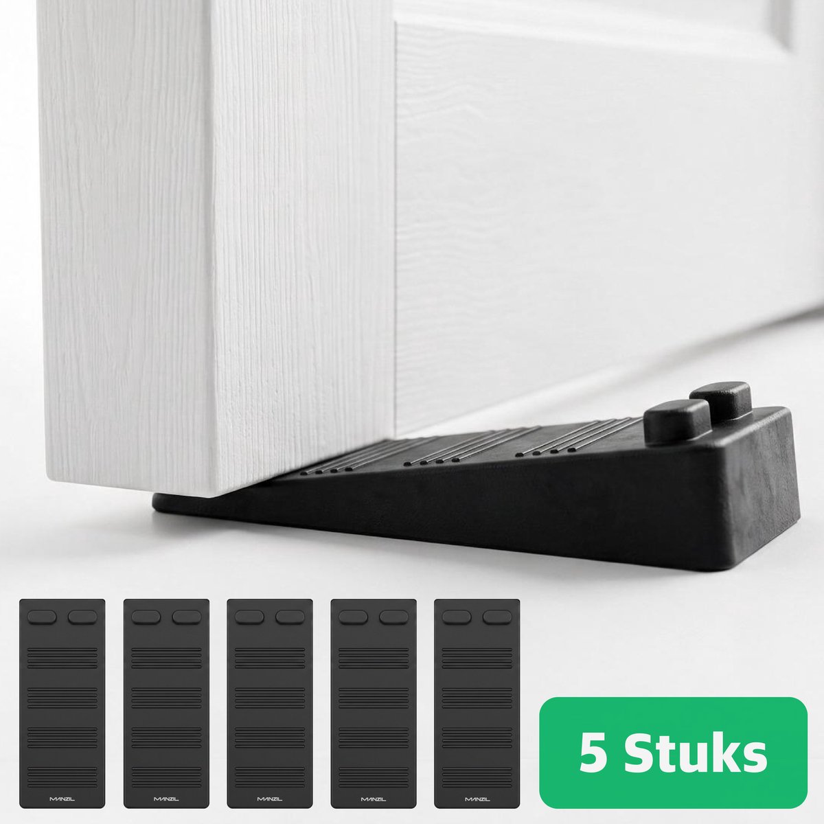 MANZIL Premium Deurstopper - 5 Stuks - Anti-slip - Deurstoppers voor Binnen - Deurklem - Deurbuffer - Rubber - Zwart