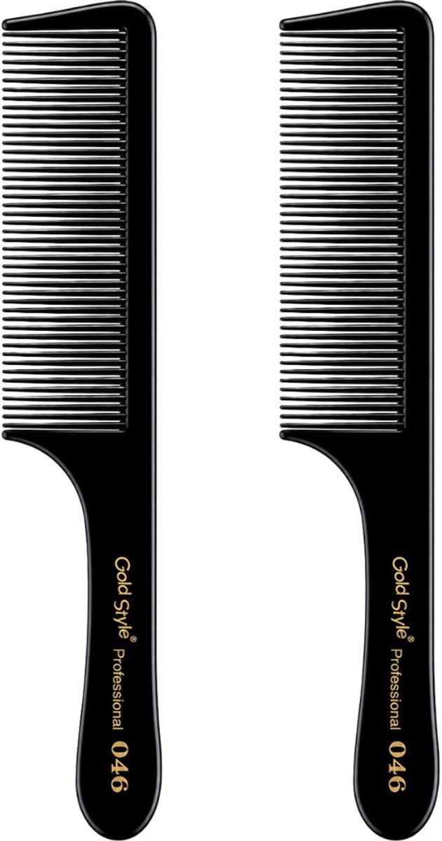 Gold Style Professionele Kapperskam 046 – Knipkam met Handvat – Fijne Tanden – Stylingkam & Haarkam – Voor Heren en Dames – Zwart ( 2x )