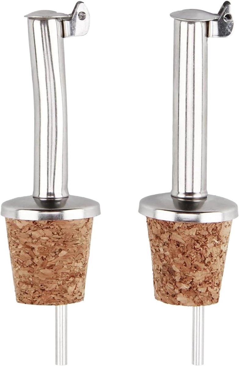 Set van 2 RVS Olie- en Azijnflessen met Kurk en Drupvrije Tuit, Perfect voor Keuken en Tafelaankleding