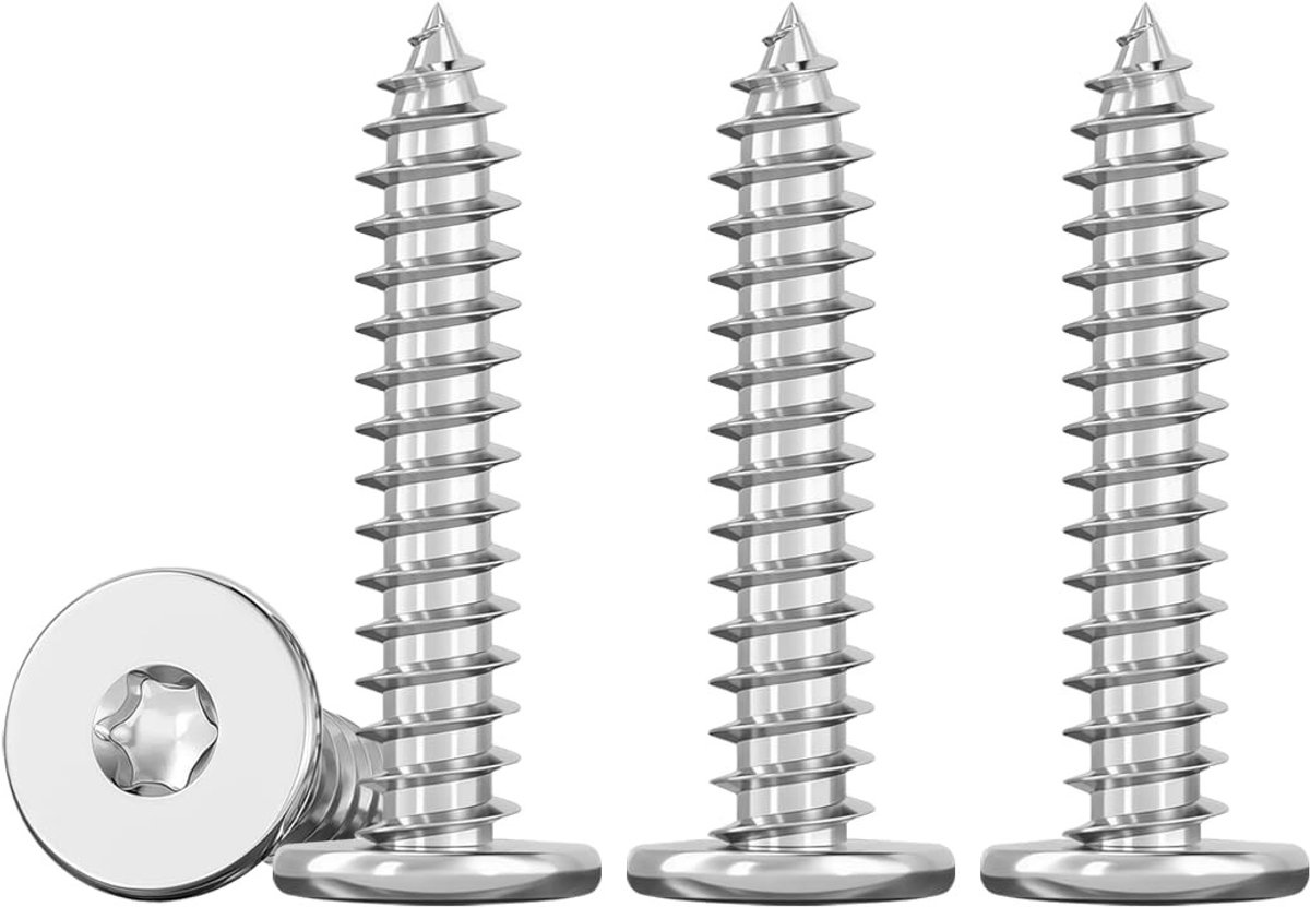 Roestvrijstalen Schroeven M4 X 30mm, 50 Stuks Platte Kop, Ideaal Voor Houtbewerking en Buitengebruik