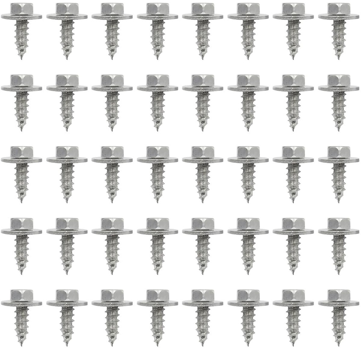 40 Stuks Zelftappende Schroeven voor Auto Carrosserie met Ringen, Bumper Bevestigingsschroeven en Onderdeelbevestiging