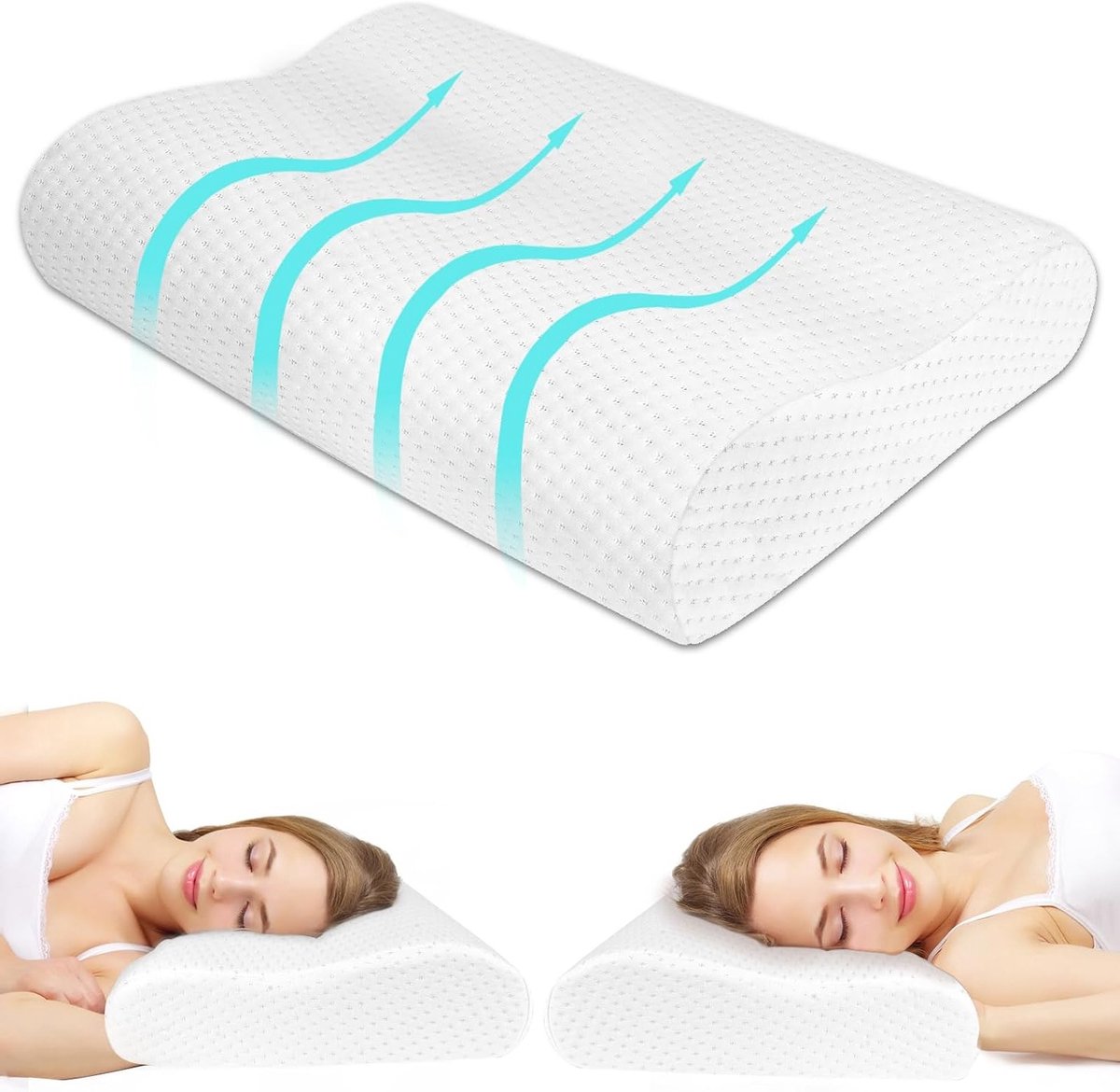 Ergonomisch Hoofdkussen van Geheugenschuim (55 x 35 x 11/9) voor Zijslapers, Ondersteuning voor Nek en Comfortabel Slapen