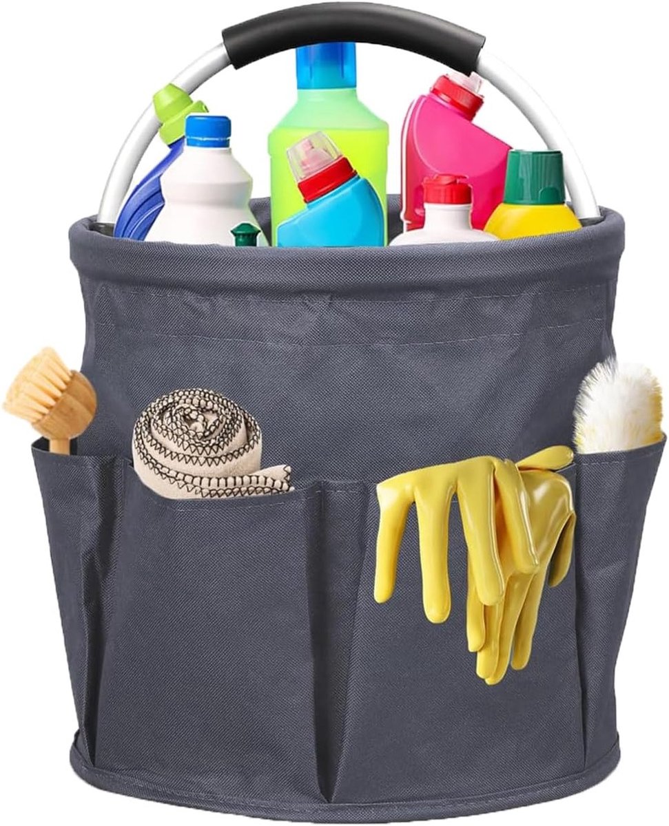 Vouwbare Opbergzak voor Tuin- en Schoonmaakgereedschap met Handvat en 6 Compartimenten, Ideaal voor Tuin, Badkamer en Kamperen (Grijs)