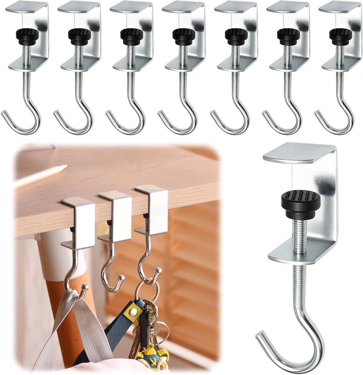 Verstelbare Handtas Haken voor Tafels - 8 Stuks, Ideaal voor Rugzakken en Hoofdtelefoons, Perfecte Oplossing voor Organisatie en Ruimtebesparing