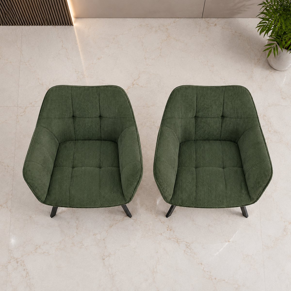 Ergonomische Draaibare Eetkamerstoelen Set van 2 – 180° Draaifunctie, Corduroy Bekleding, Armleuningen, 4-Poots Metalen Frame, Belastbaar tot 150 kg – Moderne Comfort Stoelen voor Eetkamer & Woonkamer novihomestore