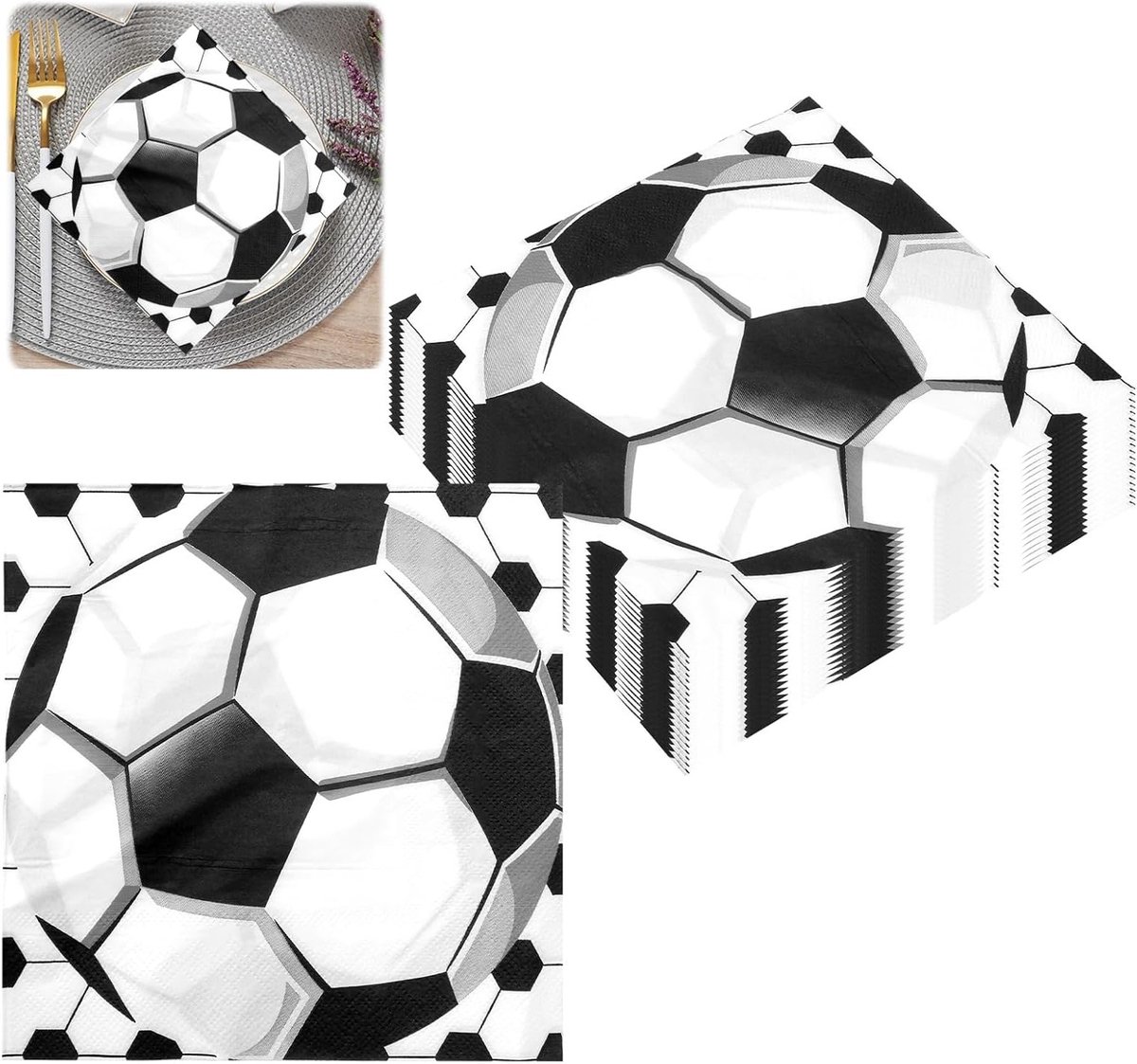 20 stuks wegwerp voetbalservetten 33 x 33 cm, papieren servetten voor themafeesten, tafeldecoratie en sportevenementen