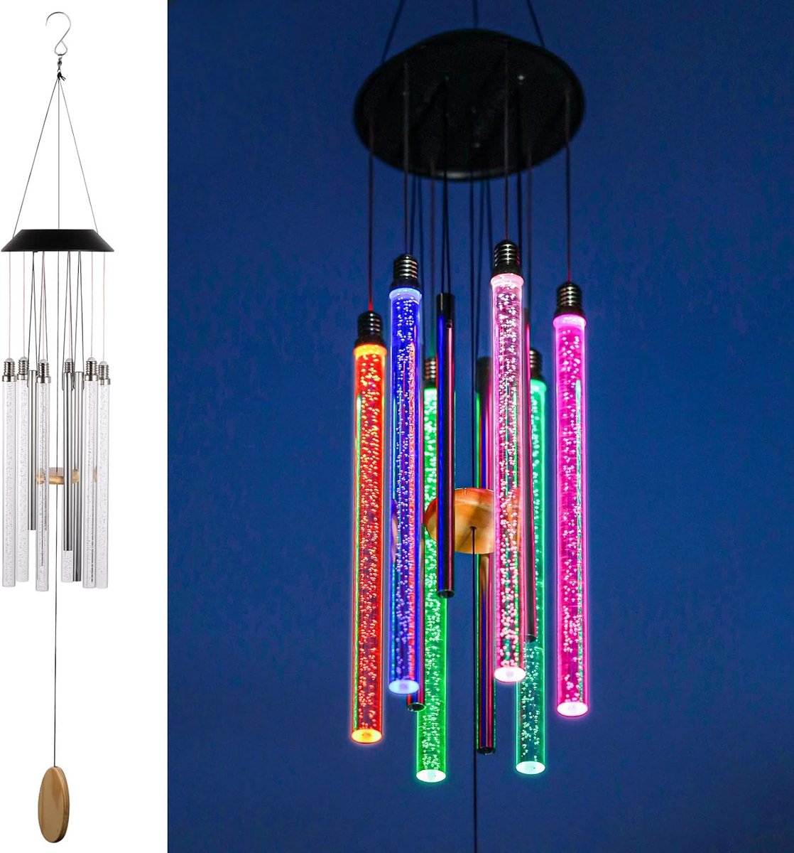 Sander Shop Windgong op zonne-energie, windgongen voor buiten, LED zonne-energie mobiele windgongen met kleurverandering, waterdicht, hangende tuinlamp voor buiten, voor tuin, binnenplaats, gazon