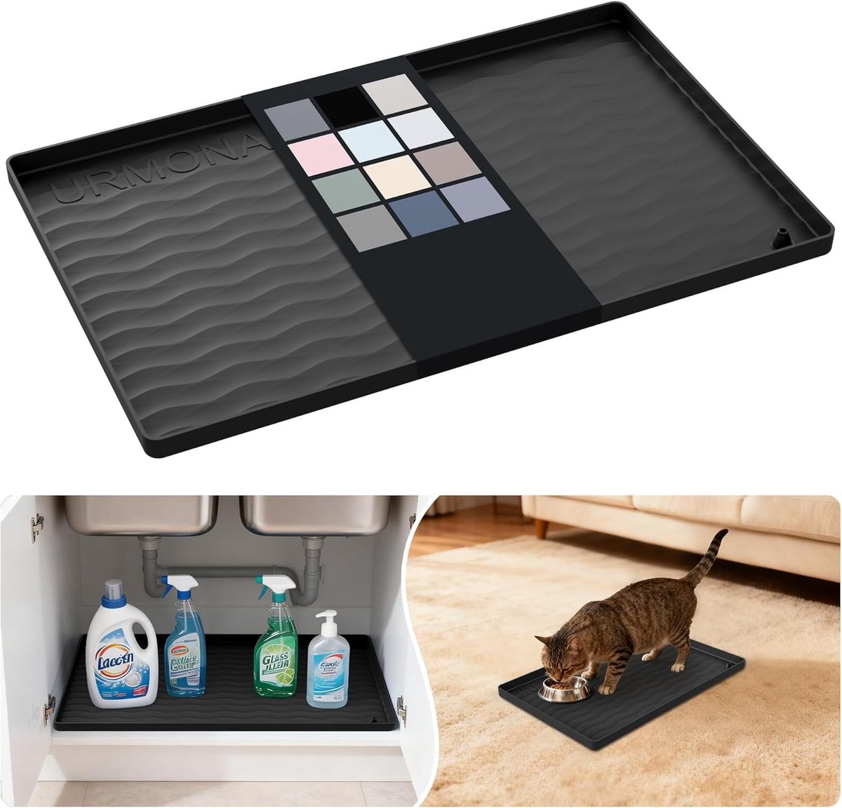 Waterdichte Siliconen Onderlegger voor de Keuken en Badkamer, Bescherming voor Kasten en Aanrecht, Organizer voor Lades en Huisdier Bakken (Zwart)