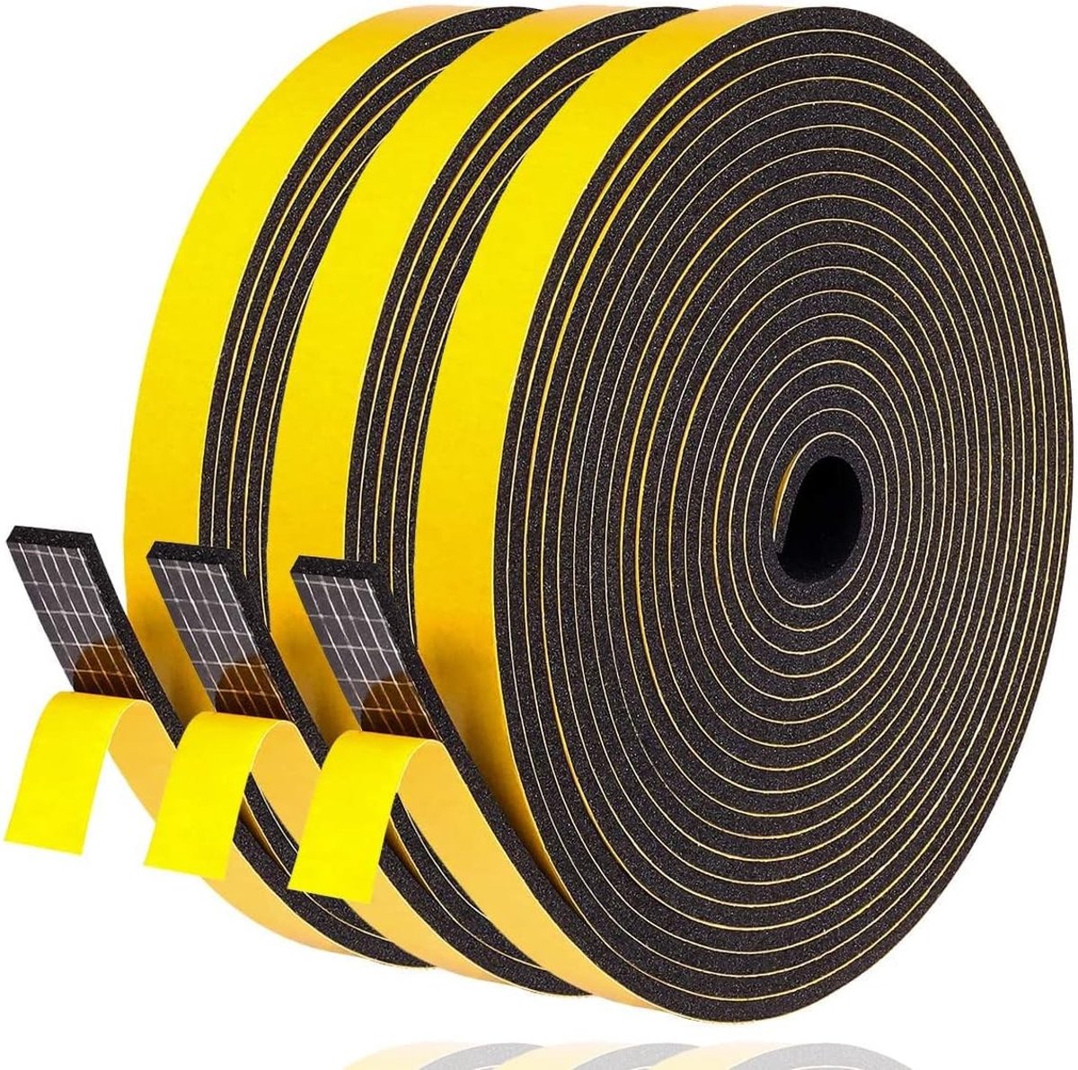 Zelfklevende Raamafdichting, 12 mm (B) x 3 mm (D) / 15 m (L) voor Geluidsisolatie, Deurafdichting en Schokabsorptie, Zwart Schuimrubber