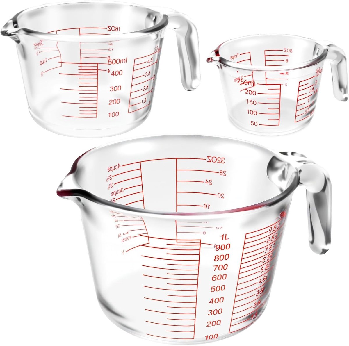 Maatbeker Set - Borosilicaatglas - Hittebestendig - Antislip Handgreep - Voor Koken en Bakken