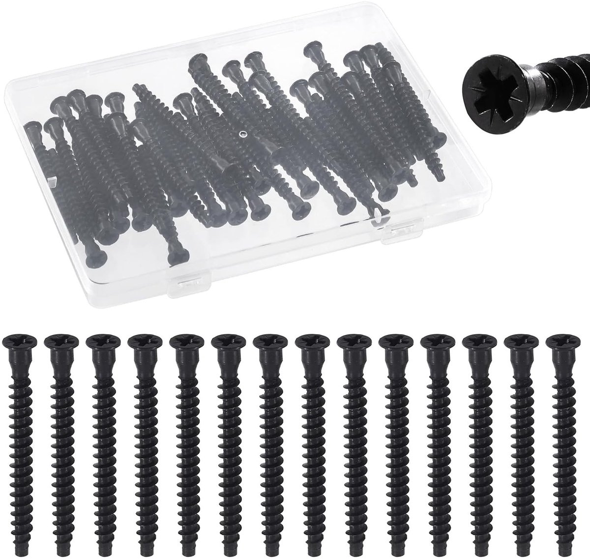 40 Stuks M7 x 70mm Pozi Flat Head Bevestigingsschroeven Set, Zwart Koolstofstaal Zelftappende Schroeven voor Meubelverbindingen, Stoelen en Kasten