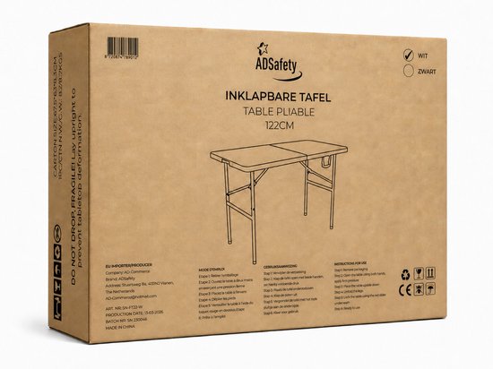 ADSafety Inklapbare Tafel - Campingtafel - Klaptafel - Vouwtafel Buiten - Tuintafel - 3 Hoogtes - 122 x 60 x 74 cm - Wit van ADSafety — afbeelding 5