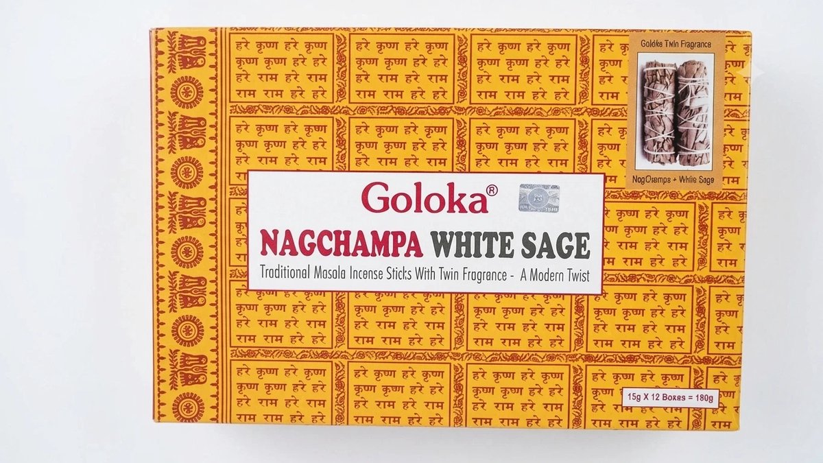 Goloka Nagchampa Wierookstokjes – 180g Voordeelverpakking (12 x 15g) – Authentieke Nagchampa & White Musk Geurmix – Premium Kwaliteit Masala Wierook Met Kajal Sticker