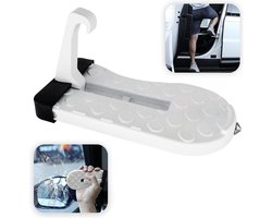 Auto Dakkoffer Opstap - 2 in 1 - Auto opstap - Universele Autodeur Stap Pedaal - Opklapbare Dakdrager Stap - Autodeurstap met Noodhamer Glasbreker - Antislip Drempel Pedaal voor SUV en Trucks - Draagbare Auto Opstap Tot 180kg - Wit