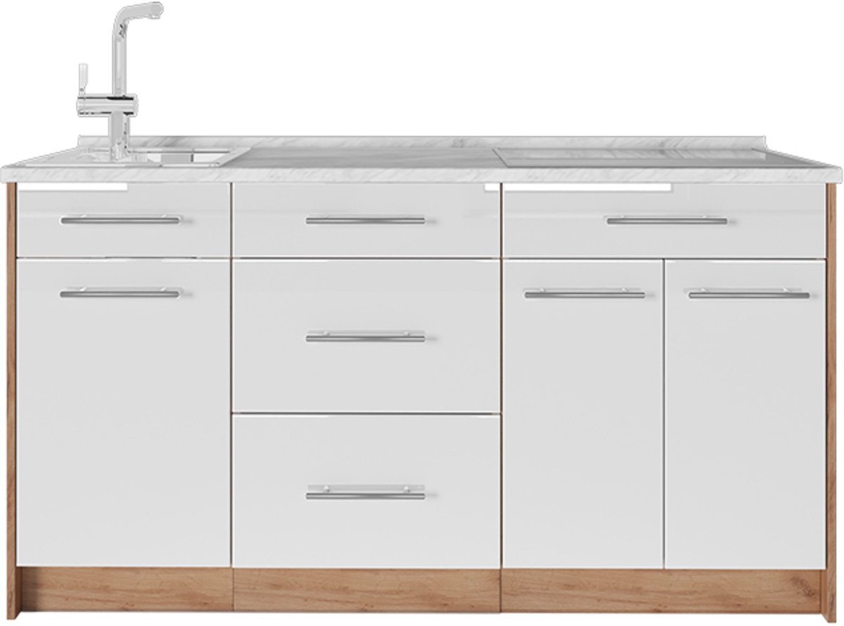 Vicco Keukenblok Fame-Line, Wit Hoogglans, 150 cm zonder werkblad