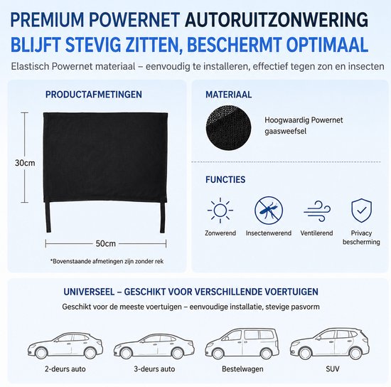 Achterruit Zonnescherm Auto - 2 Stuks - Powernet - Klittenband — afbeelding 4