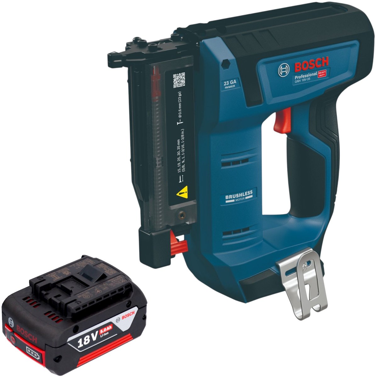 Bosch GNH 18V-35 accu-houtspijkermachine 18 V 0,6 x 15 - 35 mm borstelloos + 1x accu 5,0 Ah - zonder oplader