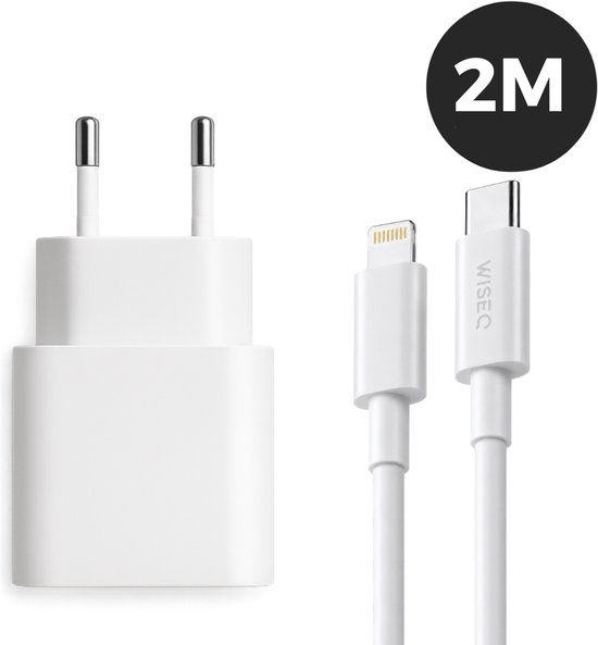 Oplader Snellader geschikt voor iPhone 14 / 13/ 12 / 11- Snellader geschikt voor Apple Lightning-aansluiting 2 Meter kabel - WiseQ
