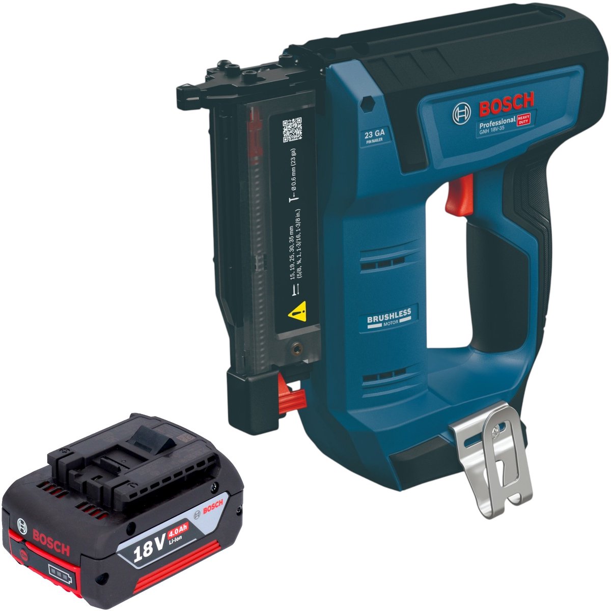 Bosch GNH 18V-35 accu-houtspijkermachine 18 V 0,6 x 15 - 35 mm borstelloos + 1x accu 4,0 Ah - zonder oplader