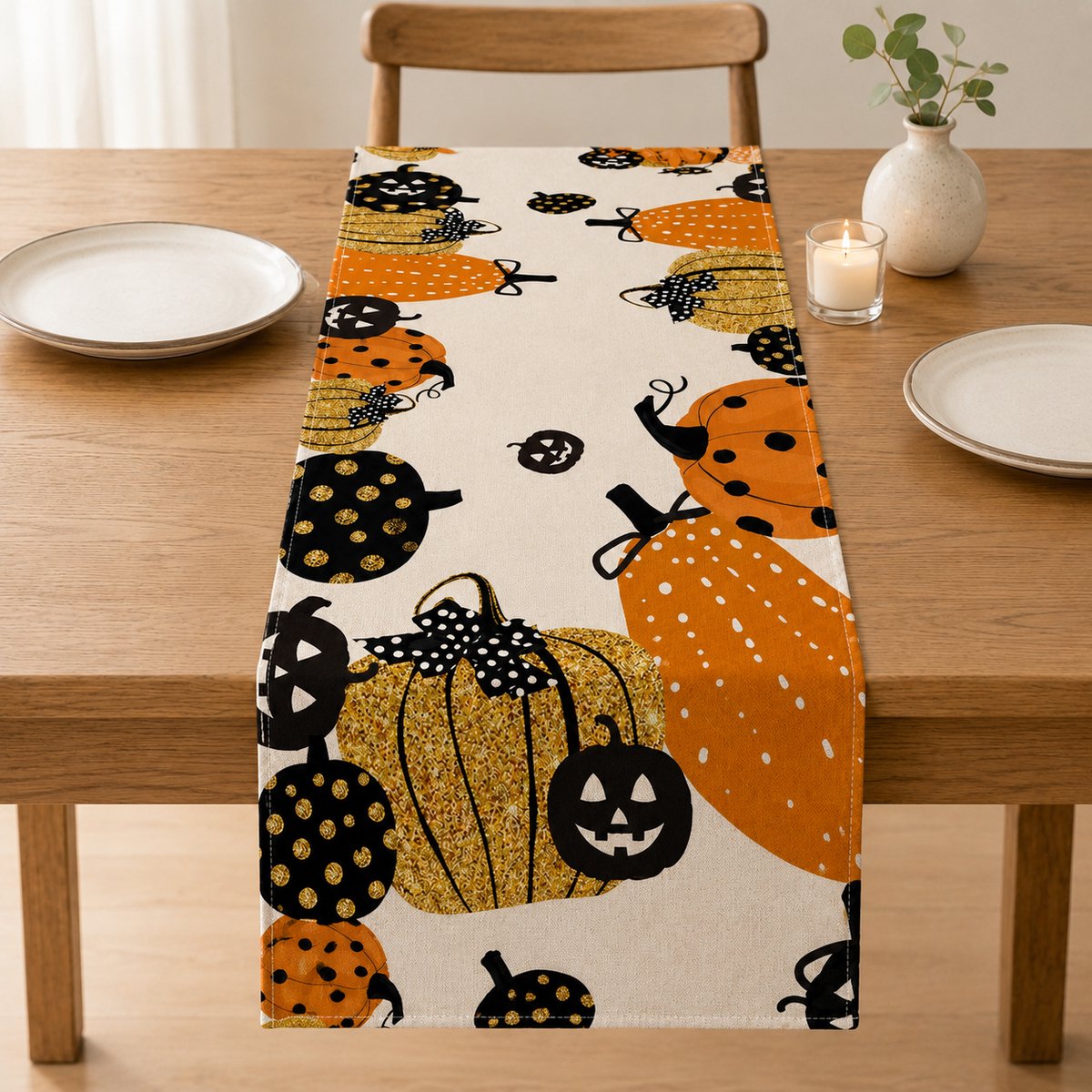 Blazelife Halloweenversieringen Home Bedrukt Velvet textiel Tafelloper - Fluweel - Runner 40*140 - Halloweendecoraties- Pompoen