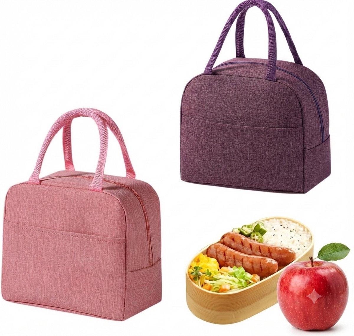 Livatto 2 stuks lunchtas roze en paars - Mini-koeltas dubbellaags verdikt opvouwbaar thermotas voor picknick, kantoor en school