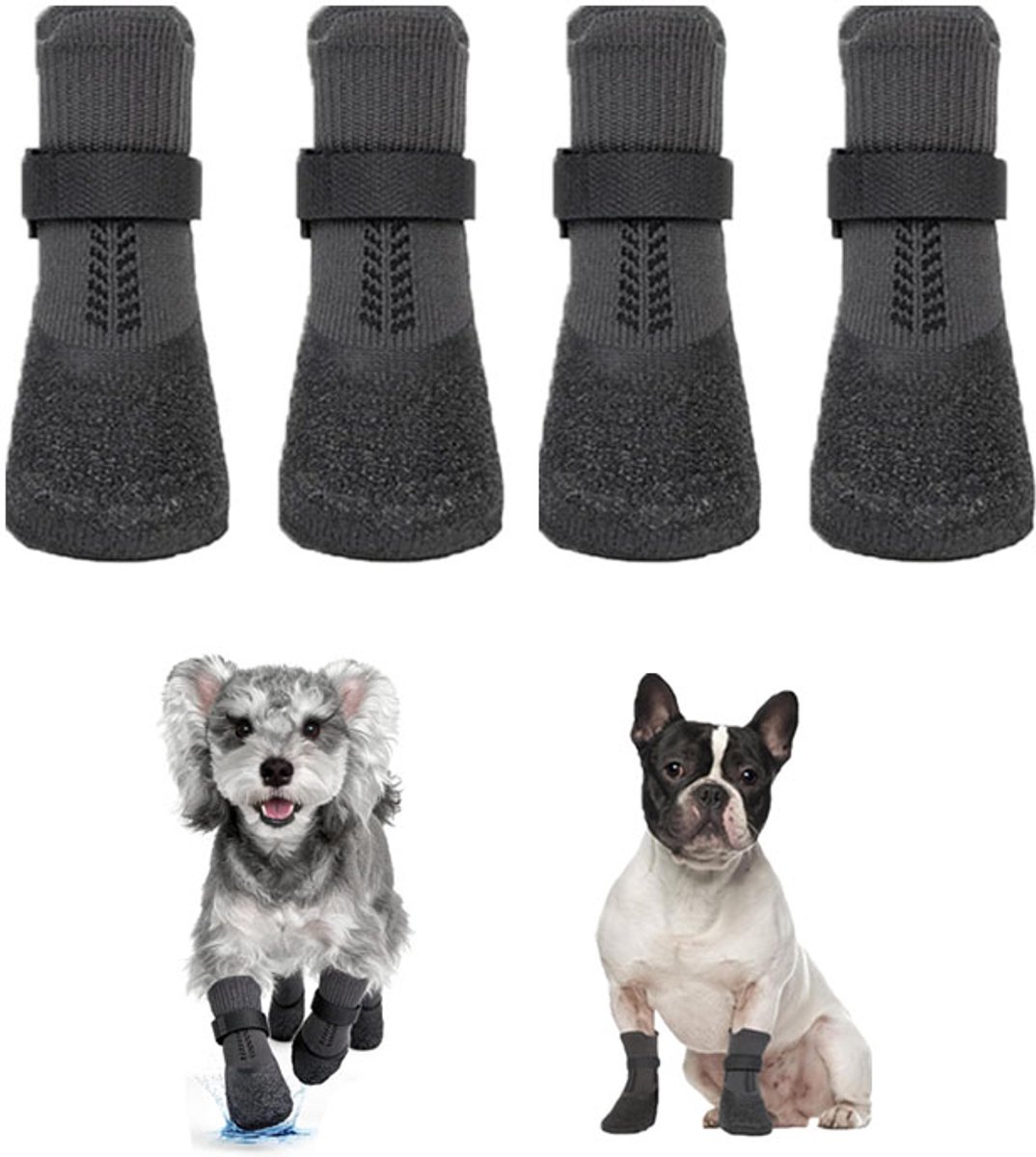 KZQ Hondenschoenen - Onzichtbare antislip hondenschoenen, zachte voering, stevige zool - geschikt voor hete stoepen, natte oppervlakken, winter en regenachtige dagen - 2 paar per verpakking - zwart, afmetingen: xs