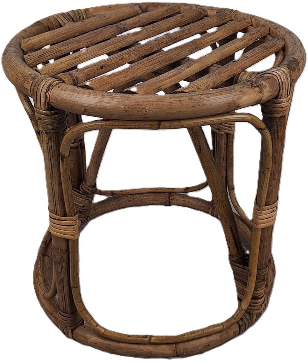 MigoStyling - Bijzettafel - Krukje - Rotan - Bamboe - Bruin - Plantenverhoger - Dia 40 x Hoogte 40 cm