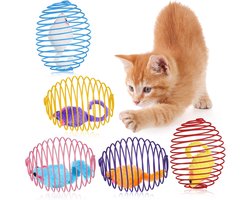 Interactief kattenspeelgoed - 5 stuks - Rekbaar veerspeelgoed - Interactief kattenspeelgoed - Kattenspeelgoed - Interactief & Intelligentie - Muis in kooi - Speelgoedmuisje voor kittens - Speelgoed voor Katten & Kittens