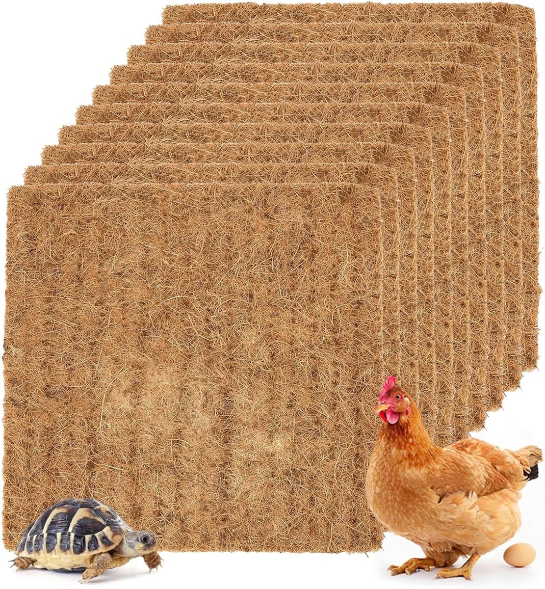 10 stuks herbruikbare kippennest onderleggers, dikke kokosmatten voor kippenhokken, ideaal voor eieren en warmte (30 x 30 cm)