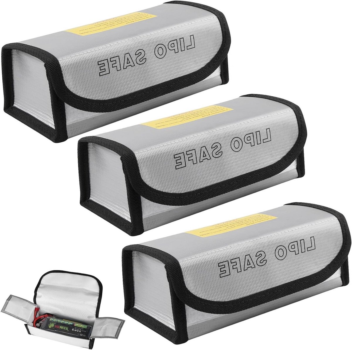 Veiligheidsset van 3 Lithium Batterij Oplaadcases - Brandveilige en Explosieveilige Beschermtas voor Opslag en Opladen van Batterijen - 18.5 x 6 x 7.5 cm