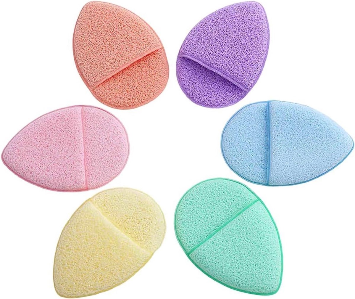 Set van 6 Kleurrijke Gezichtsponsen, Herbruikbare Exfoliërende Pads voor Diepe Reiniging, Zwarte Punt Verwijdering en Dagelijkse Make-up Verwijdering