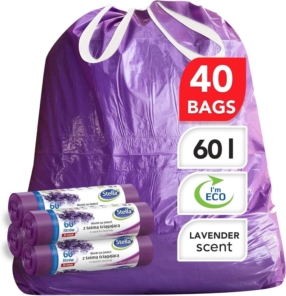 Afvalzakken 60L - Recyclebaar - Lavendelgeur - Heavy-duty - Voor Huishoudelijk en Zakelijk Gebruik