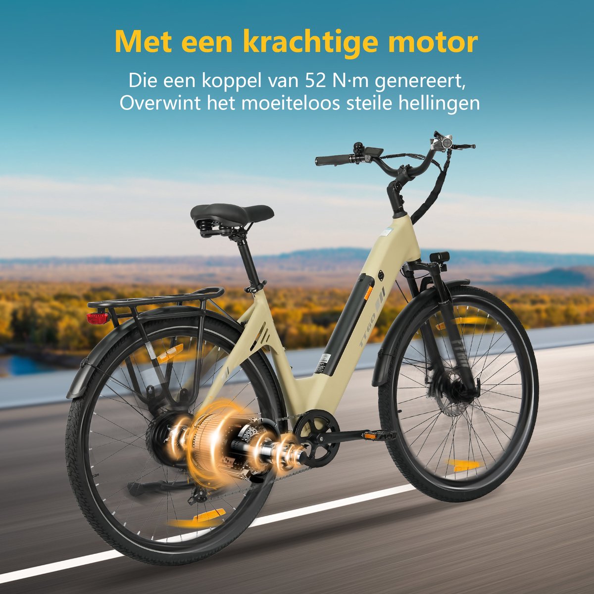 TTGO C3SE E-bike - 25 km/u - 28inch - 80km actieradius - 250W motor - 36V18Ah accu - 52NM - woestijngeel thumbnail 8