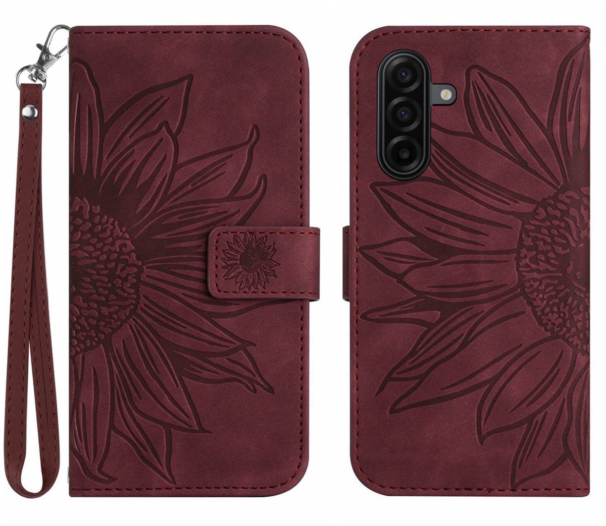 Coverup Hoesje - Geschikt voor Samsung Galaxy A27 Hoesje - Coverup Zonnebloem Book Case met Koord - Bordeaux