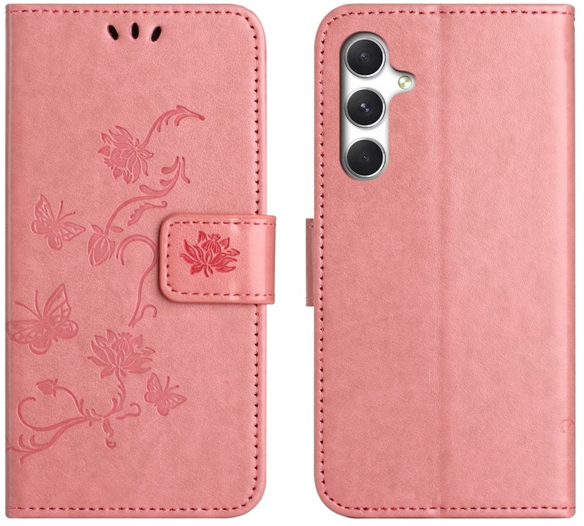 Coverup Hoesje - Geschikt voor Samsung Galaxy A27 Hoesje - Coverup Bloemen & Vlinders Book Case - Roze