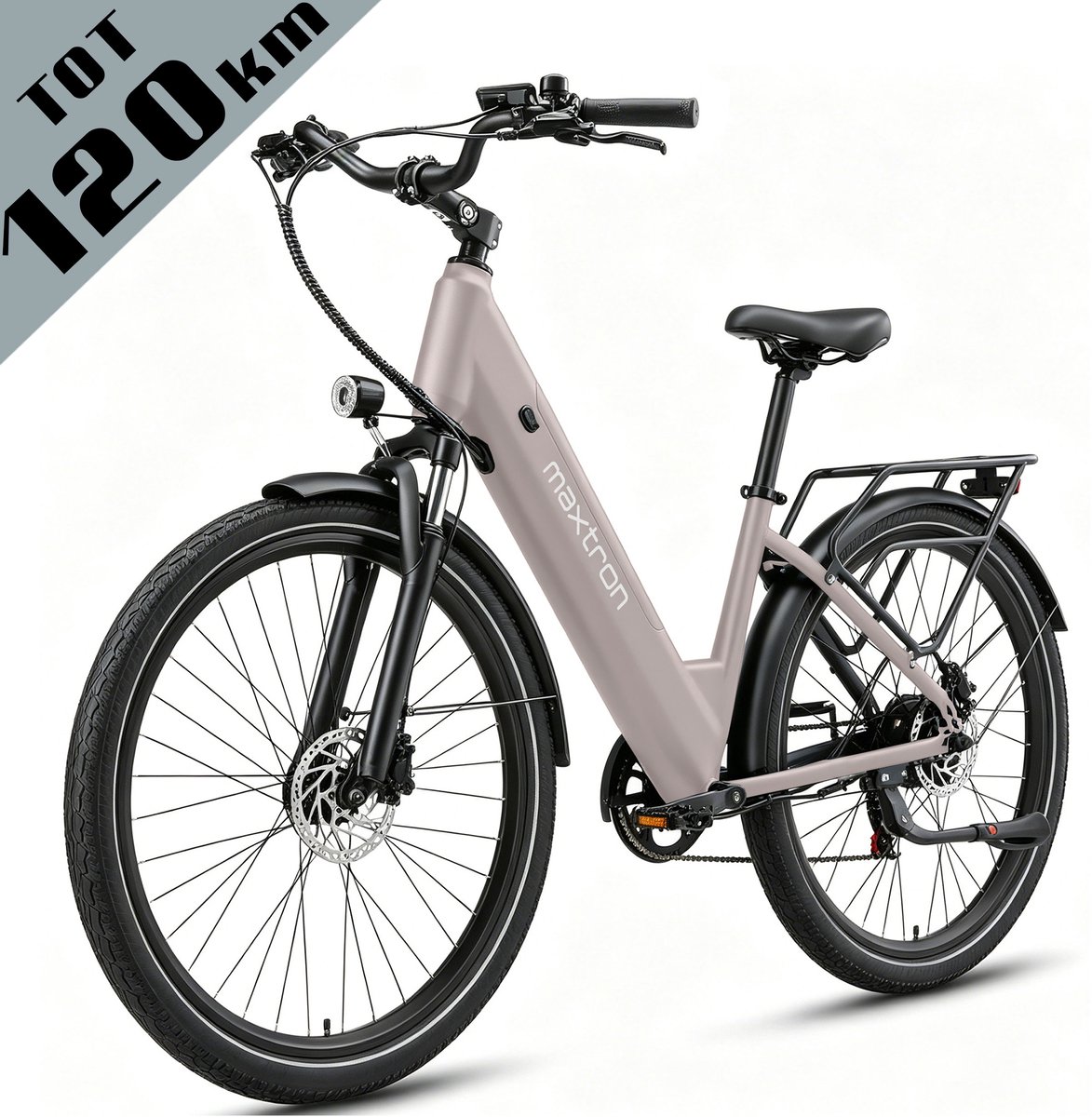 Maxtron Lira Elektrische Fiets - Actieradius tot 140 km - 720Wh Accu met Grote Capaciteit - 28 x 2.0 Inch Banden - Hydraulische Schijfremmen - Shimano 7 Versnellingen - 250W Motor - Met Achterlicht - Max. Belastbaar 120 kg - Goud