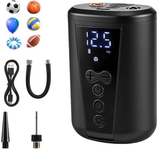 Elektrische balpomp, snelle opblaaspomp voor ballen met digitaal manometer, verstelbaar 2–15 PSI, LED-verlichting, 2000mAh draagbare luchtpomp voor voetbal, basketbal en volleybal. van Merkloos — afbeelding 2