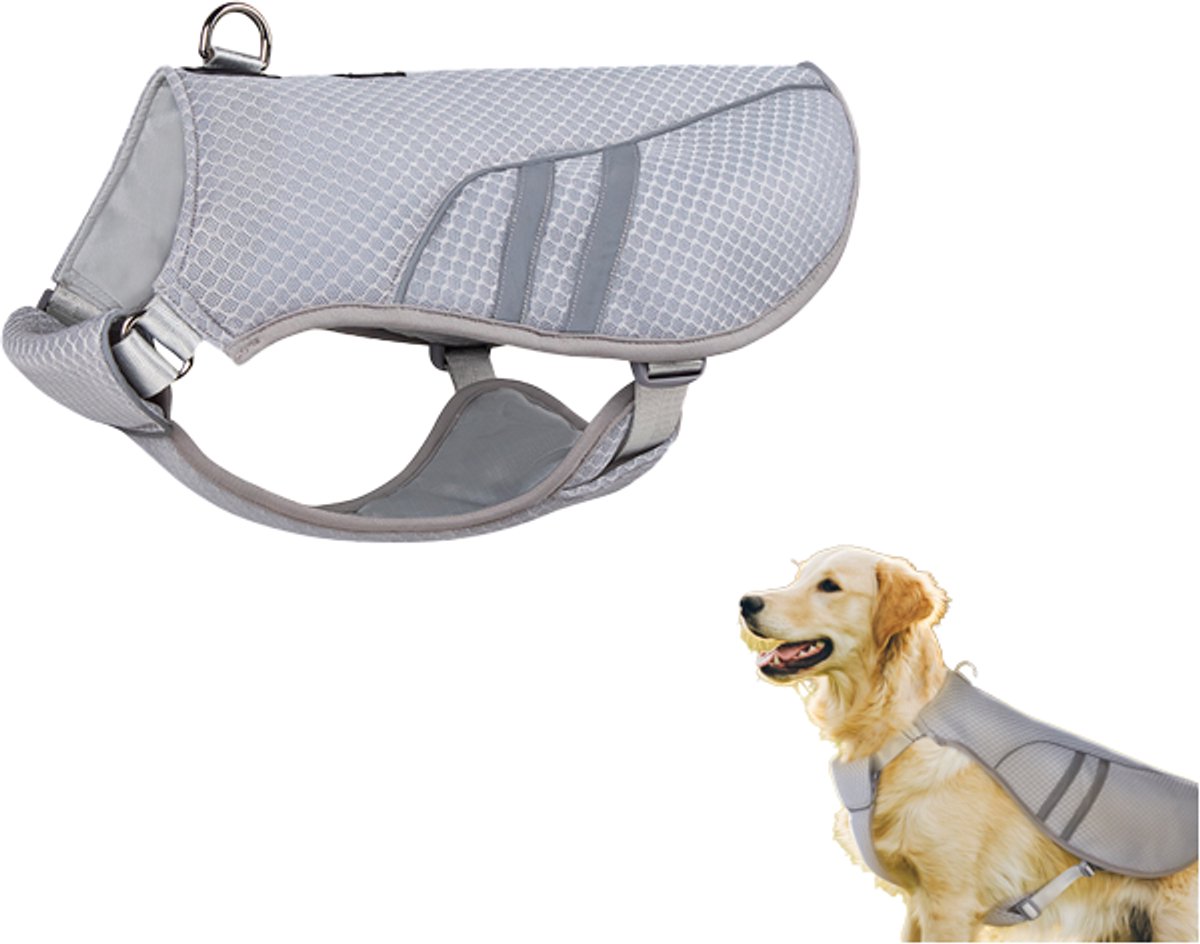 Koelvest - Koelvest hond - Koeljas hond - Cooling vest - Honden koelvest - Ademende honden koeljas met UV-bescherming, reflecterende details en verstelbare pasvorm - Zomer koelvest voor kleine, middelgrote en grote honden - Grijs - XL