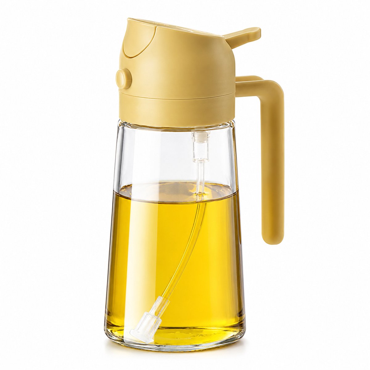 Arvion Oliedispenser 2-in-1 Oliefles & Spuit – 470 ml, BPA-vrij, Geschikt voor Olijfolie en Azijn – Geel