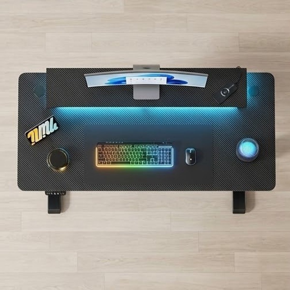 Elektrisch Zit Sta Bureau Gaming 160x60 cm met LED Verlichting, Stopcontacten & USB, In Hoogte Verstelbaar Bureau met Geheugenfunctie, Monitorstandaard en Stil Motorontwerp – NOVIHOMESTORE