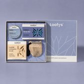 Loofy's geschenkdoos met bodylotion, body bar, loofah scrub en gaaszakje.